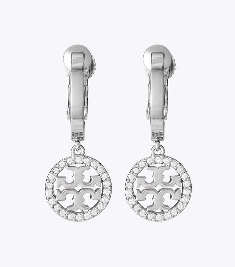 Tory Burch designer イヤリング＆ピアス アイコン パヴェ ハギーフープ クリップオンイヤリング in Tory Silver / Crystal ディテール
