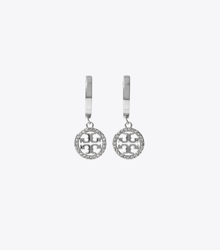 Tory Burch designer ohrringe Icon Pavé-Creole in Tory Silver / Crystal front