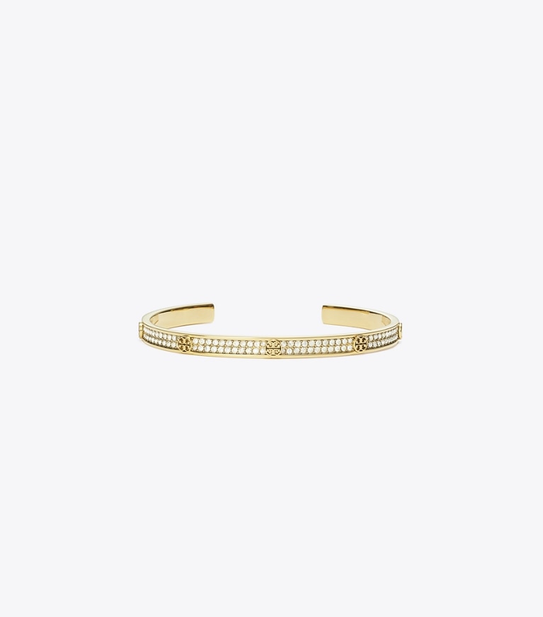 Tory Burch designer bracelets Icon Pavé Cuff in Tory Gold / Crystal front