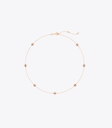 Tory Burch designer necklaces Icon Pavé Delicate Necklace in Tory Gold / Crystal front