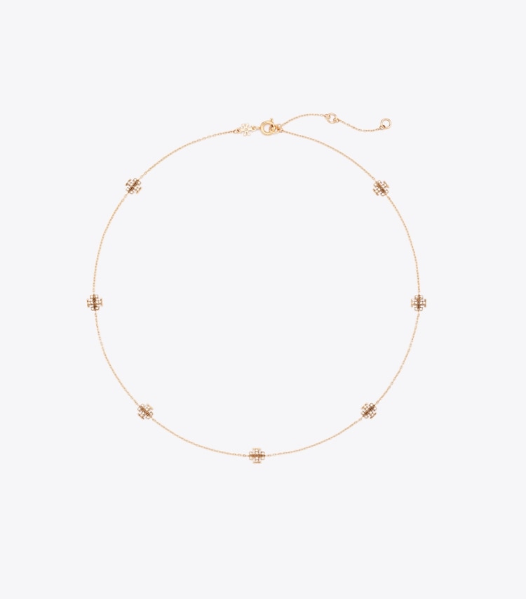 Tory Burch designer necklaces Icon Pavé Delicate Necklace in Tory Gold / Crystal front