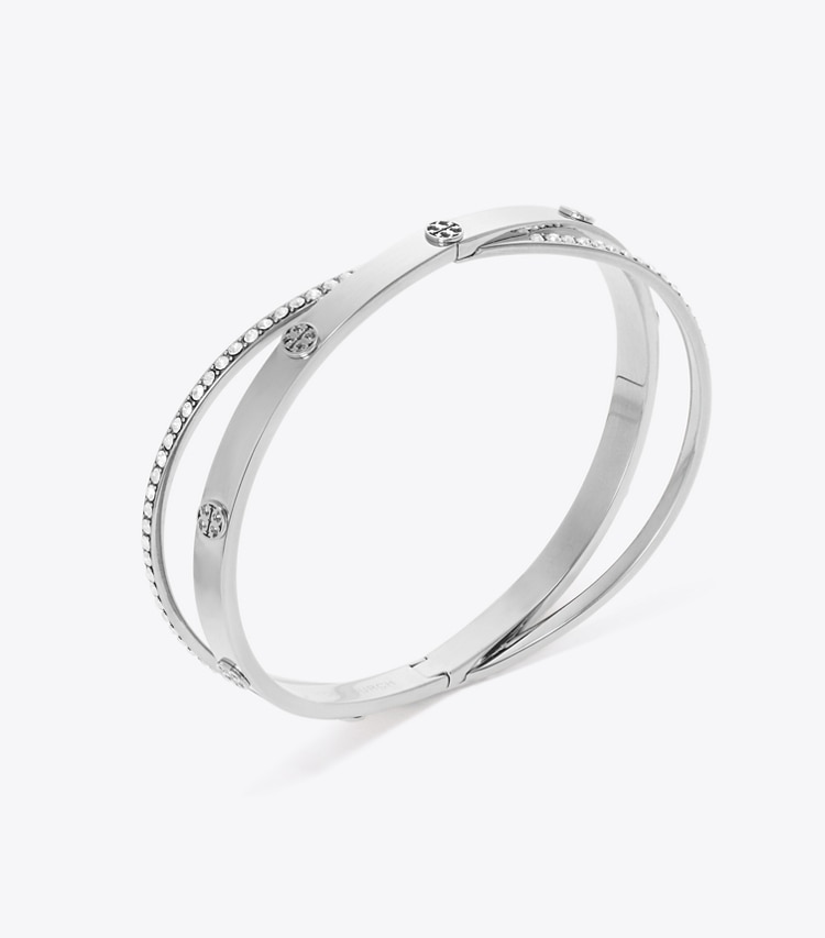 Tory Burch designer bracelets Icon Pavé Double Bracelet in Tory Silver / Crystal detail
