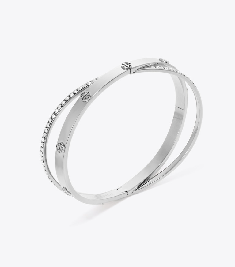 Tory Burch designer bracelets Icon Pavé Double Bracelet in Tory Silver / Crystal detail