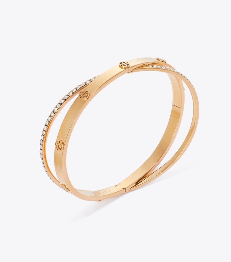 Tory Burch designer bracelets Icon Pavé Double Bracelet in Tory Gold / Crystal detail