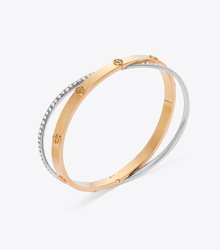 Tory Burch designer bracelets Icon Pavé Double Bracelet in Tory Gold / Tory Silver detail