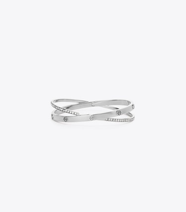 Tory Burch designer bracelets Icon Pavé Double Bracelet in Tory Silver / Crystal front