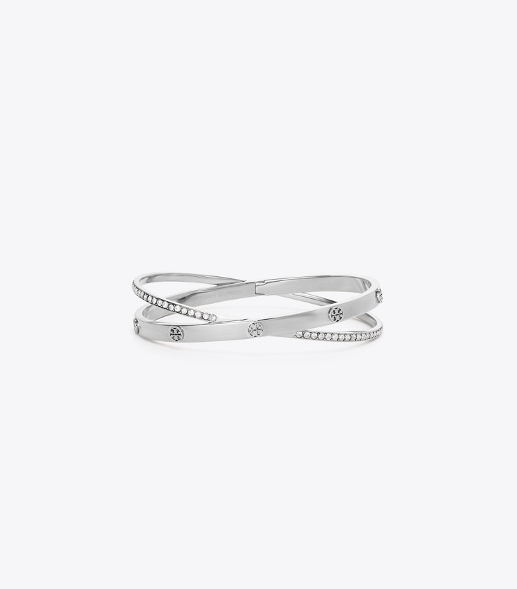 Tory Burch designer bracelets Icon Pavé Double Bracelet in Tory Silver / Crystal front