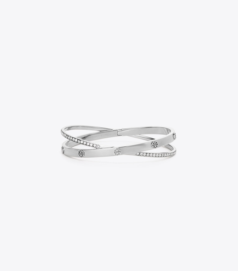 Tory Burch designer bracelets Icon Pavé Double Bracelet in Tory Silver / Crystal front