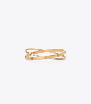 Tory Burch designer bracelets Icon Pavé Double Bracelet in Tory Gold / Crystal front
