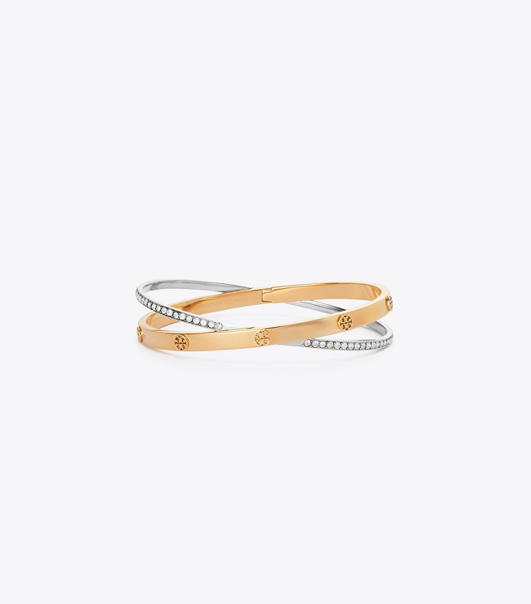 Tory Burch designer bracelets Icon Pavé Double Bracelet in Tory Gold / Tory Silver front