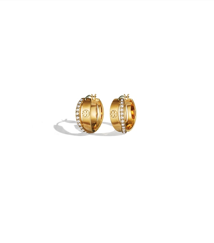 Tory Burch designer earrings Icon Pavé Double Hoop Earring in Tory Gold / Crystal additional