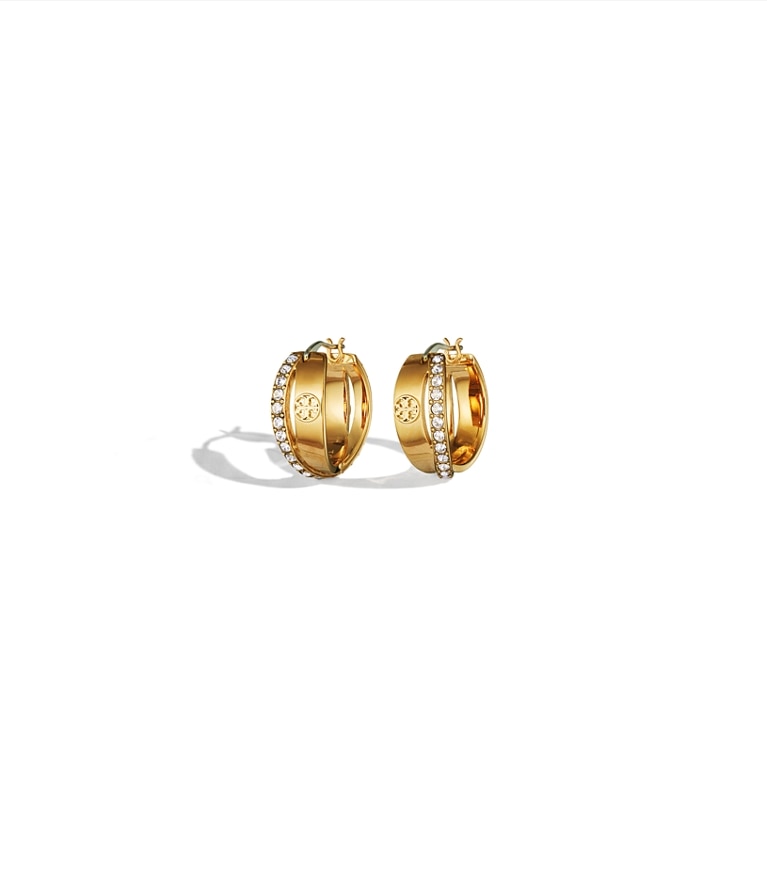 Tory Burch designer earrings Icon Pavé Double Hoop Earring in Tory Gold / Crystal additional