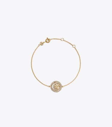 Tory Burch designer bracelets Icon Pavé Double Ring Bracelet in Tory Gold / Crystal front
