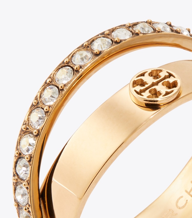Tory Burch designer rings Icon Pavé Double Ring in Tory Gold / Crystal detail