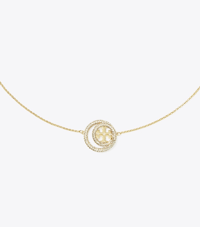 Tory Burch designer ネックレス ミラー ダブルリング ペンダント in Tory Gold / Crystal front