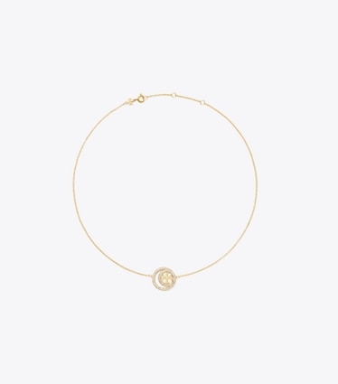 Tory Burch designer necklaces Icon Pavé Double Ring Pendant in Tory Gold / Crystal front