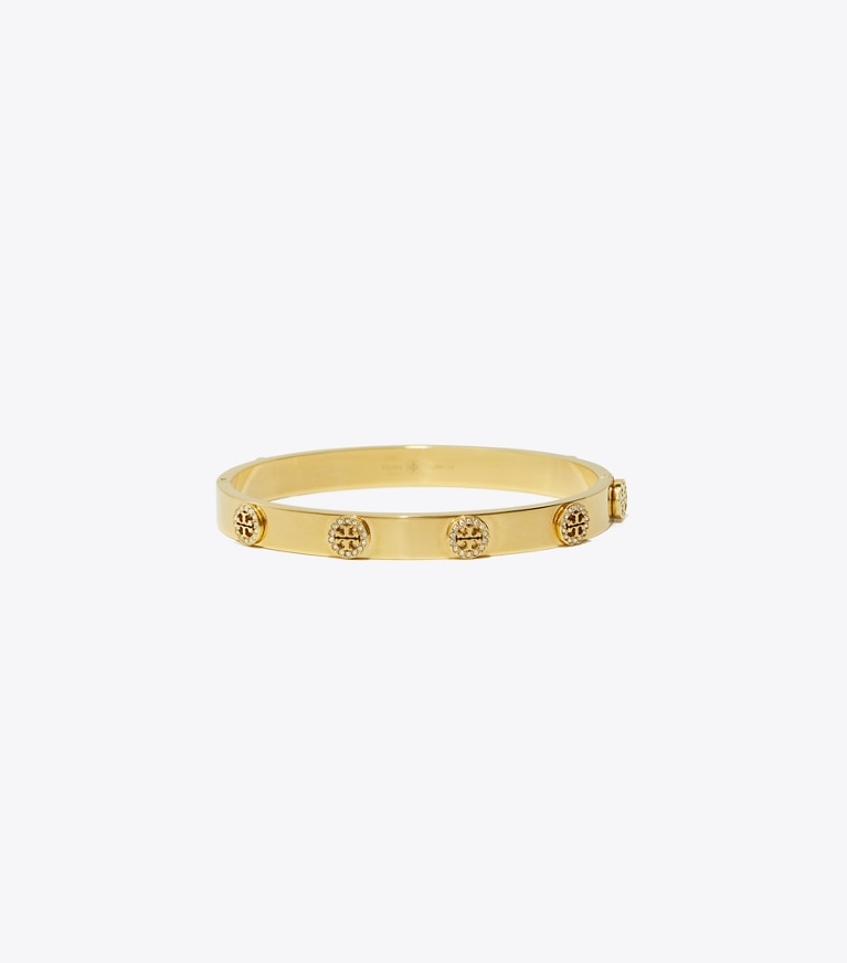 Tory Burch designer bracelets Icon Pavé Hinge Bracelet in Tory Gold / Crystal front