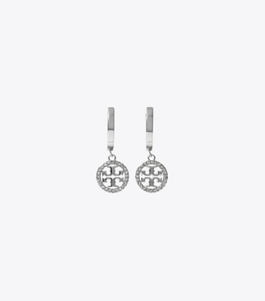 Tory Burch designer イヤリング＆ピアス ミラー パヴェ フープ ピアス in Tory Silver / Crystal front
