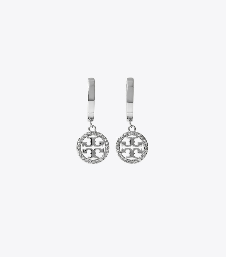 Tory Burch designer イヤリング＆ピアス ミラー パヴェ フープ ピアス in Tory Silver / Crystal front