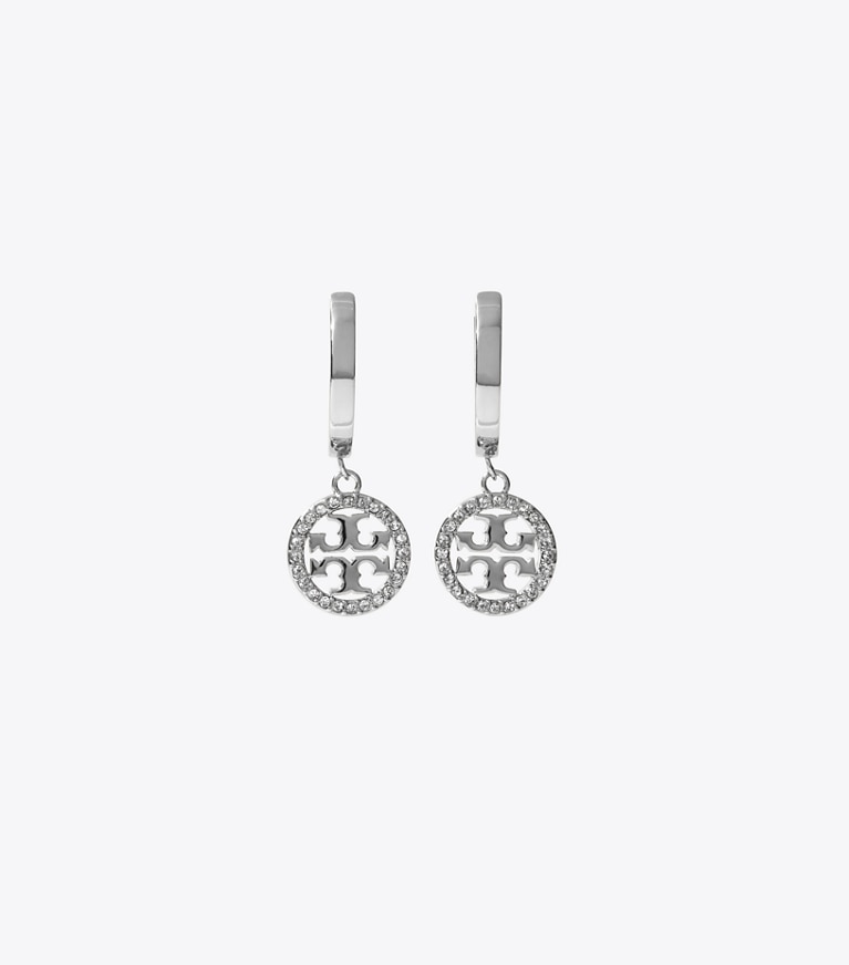 Tory Burch designer イヤリング＆ピアス ミラー パヴェ フープ ピアス in Tory Silver / Crystal front