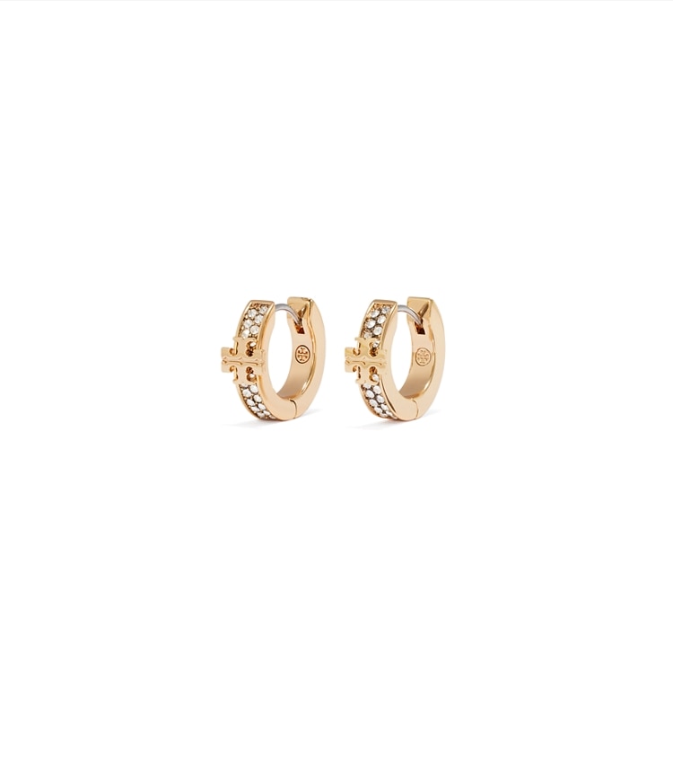 Tory Burch designer earrings Icon Pavé Huggie Earrings in Tory Gold / Crystal additional