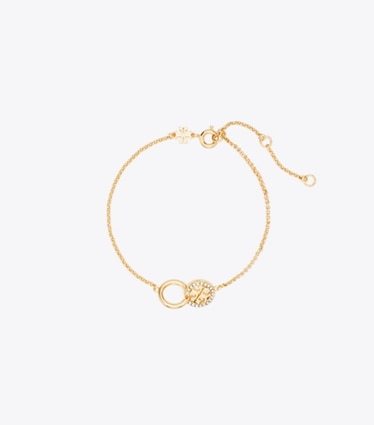 Tory Burch designer bracelets Icon Pavé Interlocking Chain Bracelet in Tory Gold / Crystal front