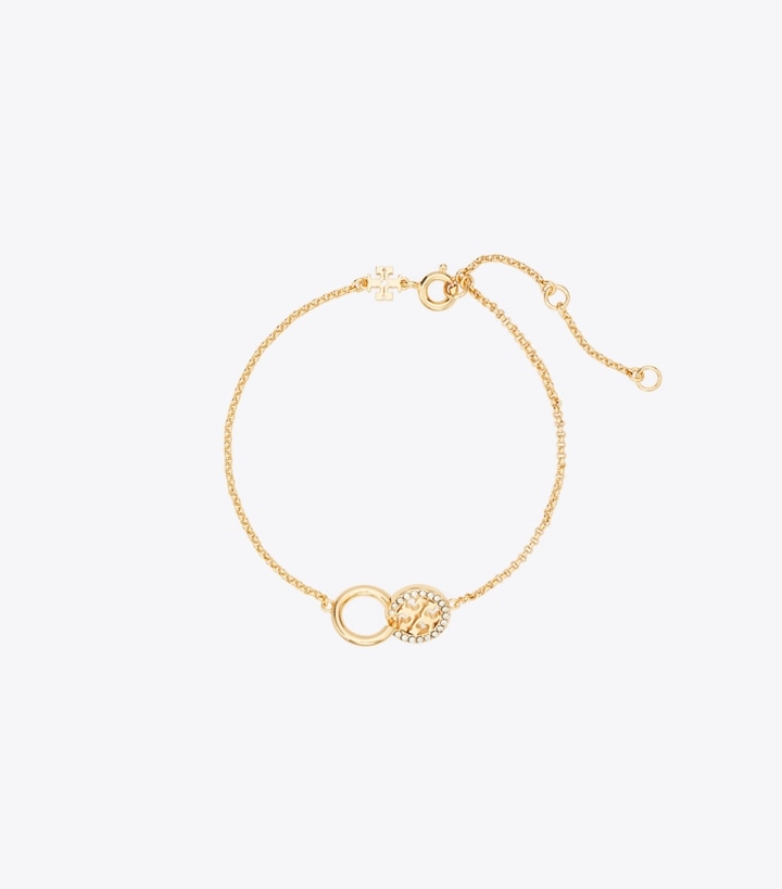 Tory Burch designer ブレスレット アイコン パヴェ インターロッキング チェーン ブレスレット in Tory Gold / Crystal front