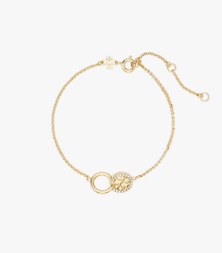 Tory Burch designer bracelets Icon Pavé Interlocking Chain Bracelet in Tory Gold / Crystal front
