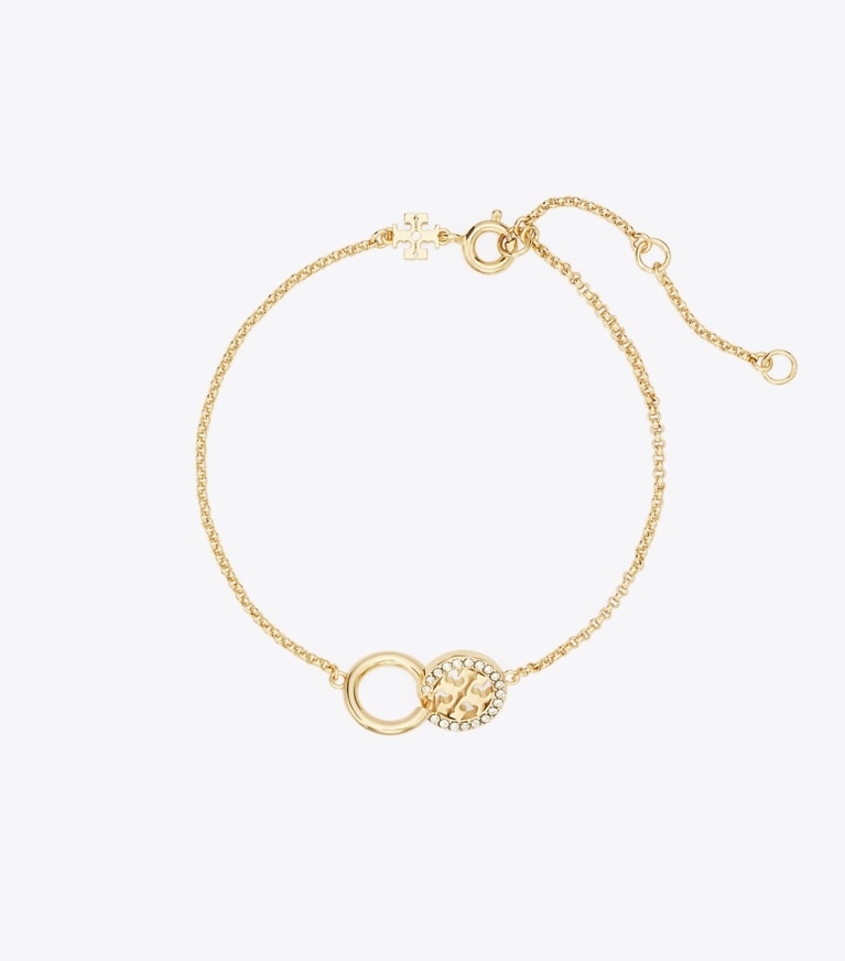Tory Burch designer bracelets Icon Pavé Interlocking Chain Bracelet in Tory Gold / Crystal front