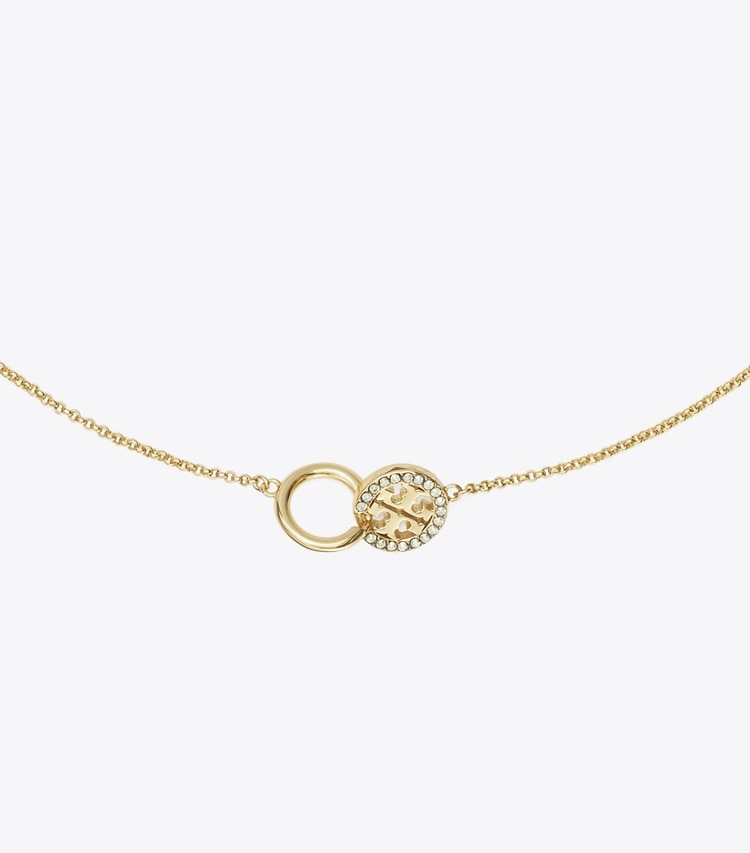 Tory Burch designer necklaces Icon Pavé Interlocking Pendant Necklace in Tory Gold / Crystal detail