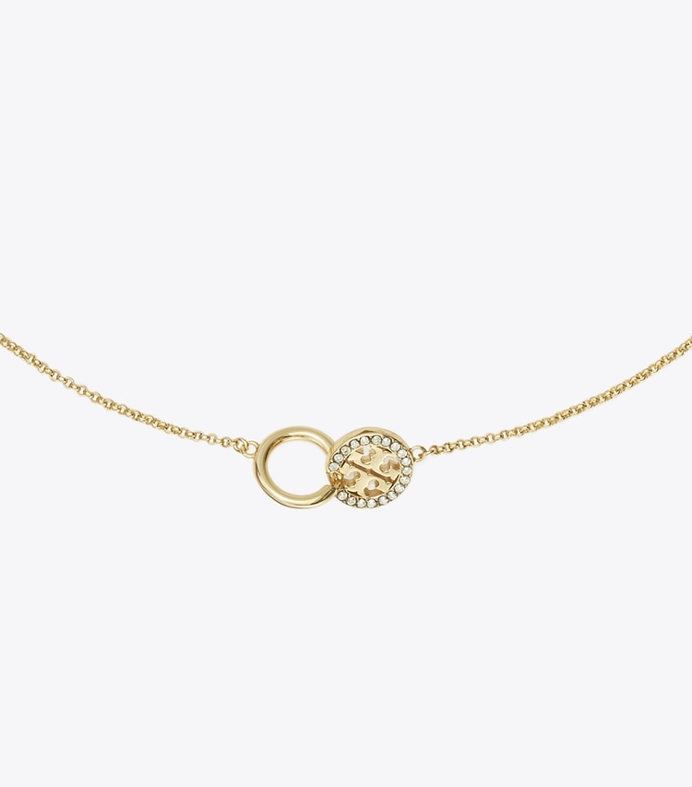 Tory Burch designer necklaces Icon Pavé Interlocking Pendant Necklace in Tory Gold / Crystal front