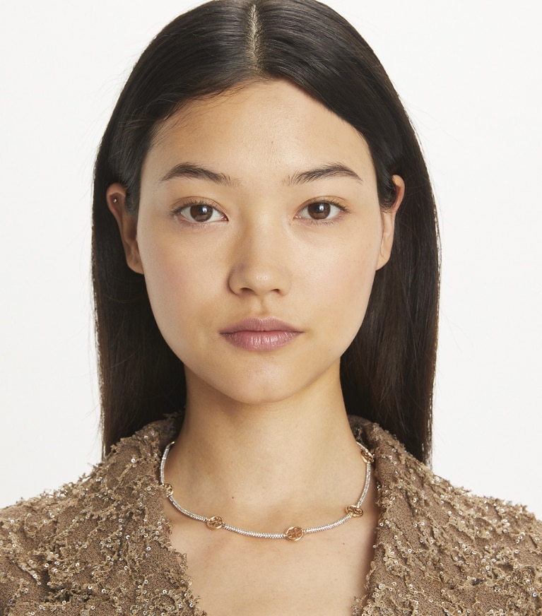 Tory Burch designer necklaces Icon Pavé Necklace in Tory Gold / Crystal front