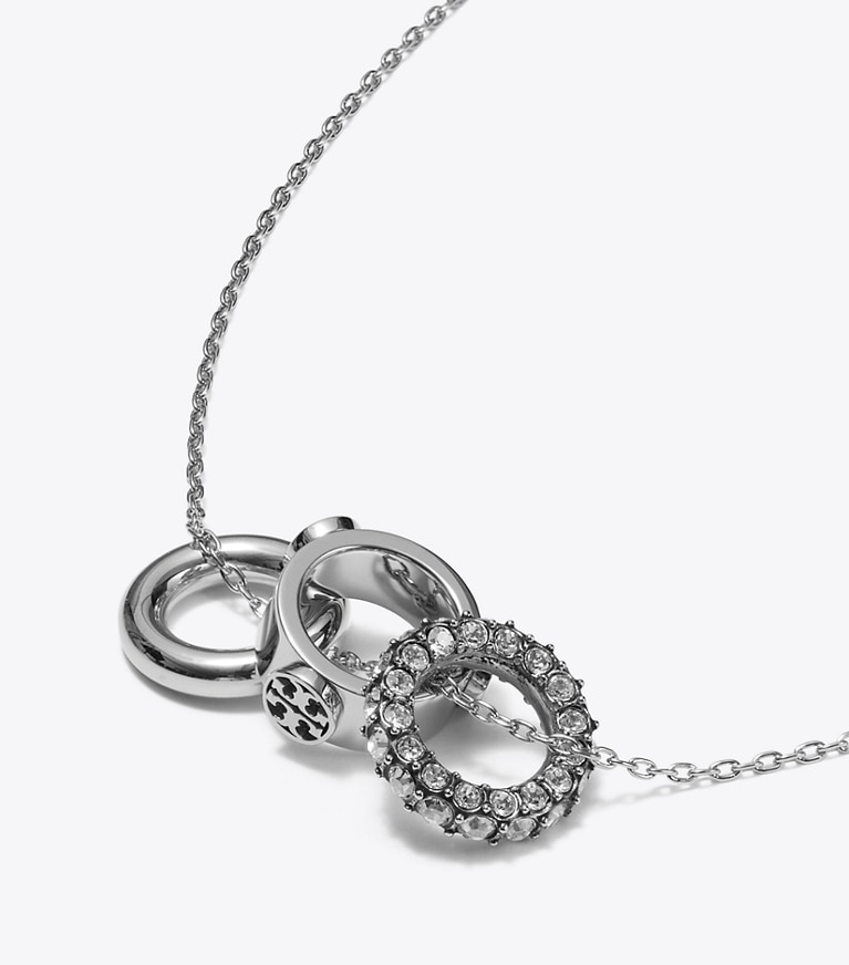 Tory Burch designer ジュエリーボックス アイコン パヴェ ネックレス&ピアス ギフトセット in Tory Silver / Crystal front