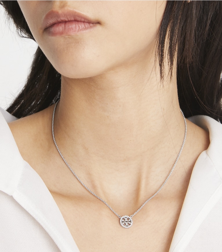 Tory Burch designer ネックレス ミラー パヴェ ペンダント ネックレス in Tory Gold/Crystal front