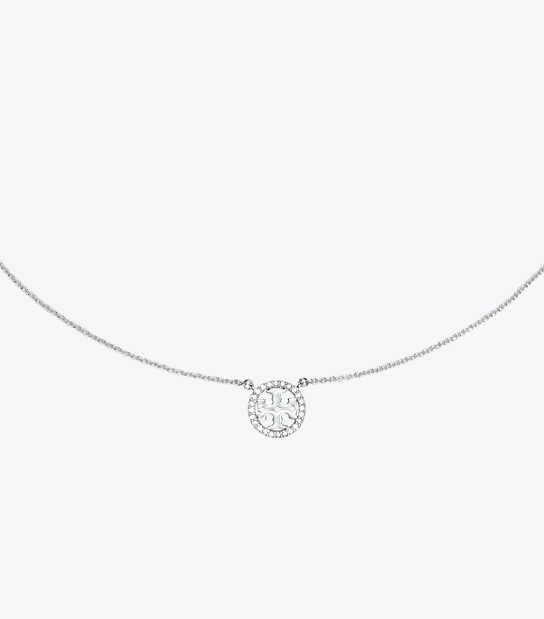 Tory Burch designer necklaces Icon Pavé Pendant Necklace in Tory Silver/Crystal front