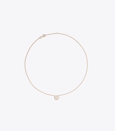 Tory Burch designer ネックレス ミラー パヴェ ペンダント ネックレス in Rose Gold/Crystal front