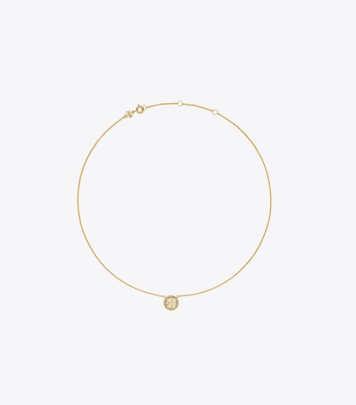 Tory Burch designer necklaces Icon Pavé Pendant Necklace in Tory Gold/Crystal front