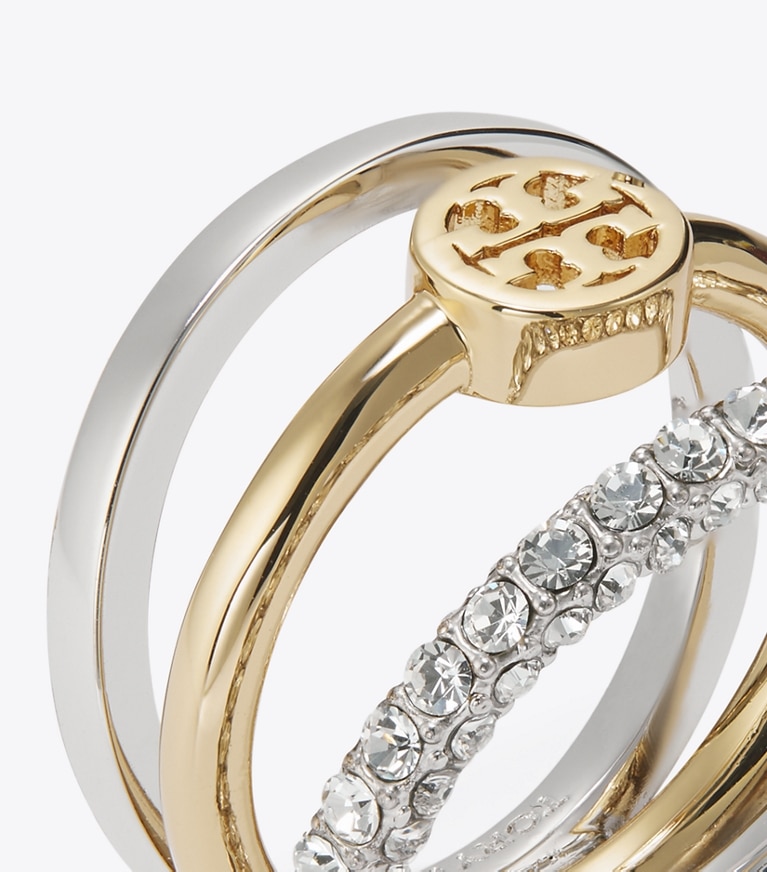 Tory Burch designer リング ミラー パヴェ スタッキングリング in Tory Gold / Tory Silver / Crystal angle