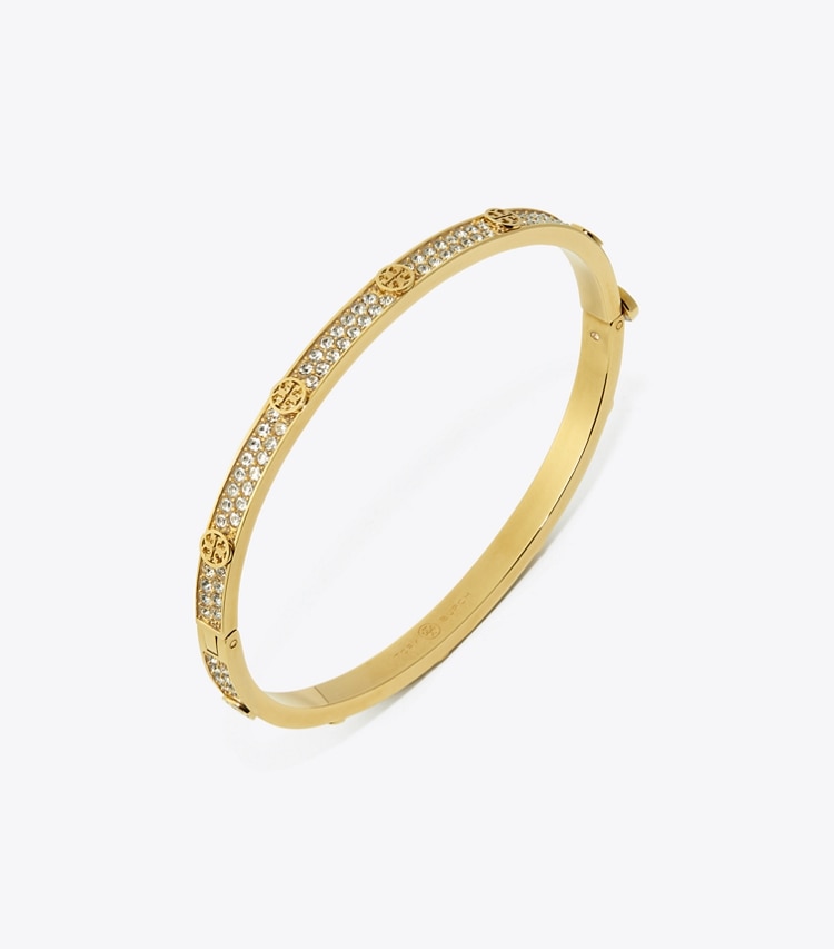Tory Burch designer ブレスレット ミラー スタッズ ヒンジブレスレット 5mm in Tory Gold / Crystal ディテール