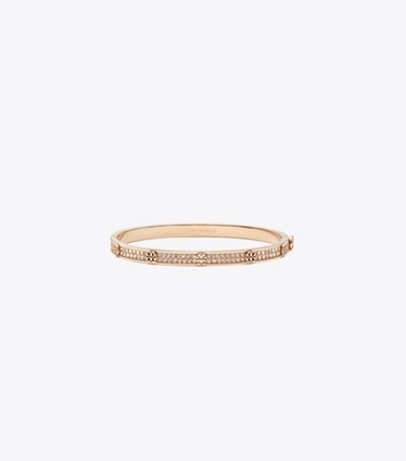 Tory Burch designer bracelets Icon Pavé Thin Hinge Bracelet in Rose Gold / Pink front
