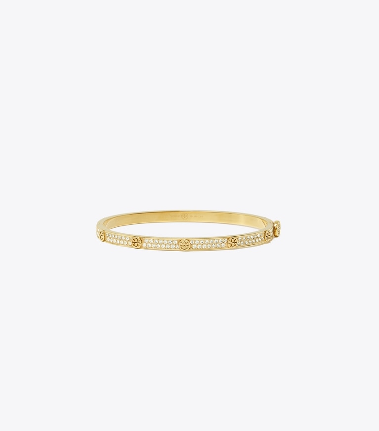 Tory Burch designer ブレスレット ミラー スタッズ ヒンジブレスレット 5mm in Tory Gold / Crystal front