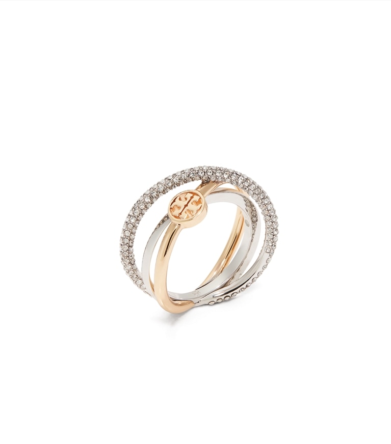 Tory Burch designer rings Icon Pavé Triple Ring in Tory Gold / Tory Silver / Crystal additional