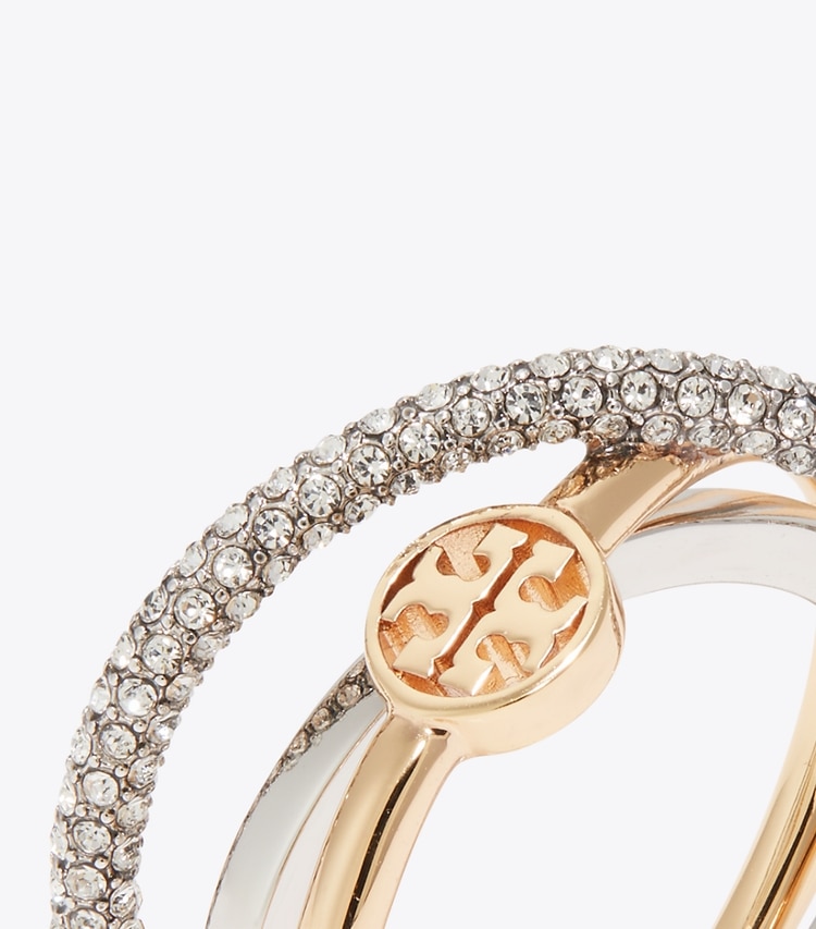 Tory Burch designer rings Icon Pavé Triple Ring in Tory Gold / Tory Silver / Crystal detail