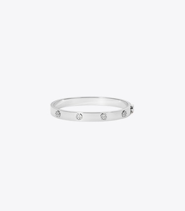 Tory Burch designer armbänder Icon Scharnierarmreif in Tory Silver front