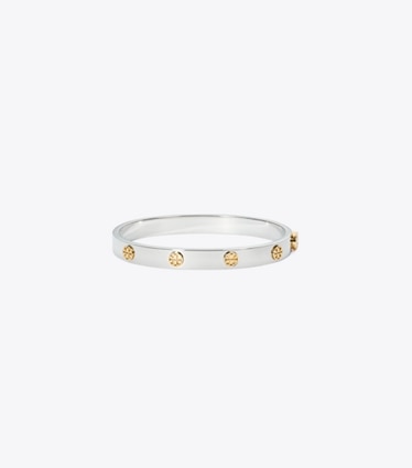 Tory Burch designer armbänder Icon Scharnierarmreif in Tory Silver / Tory Gold front