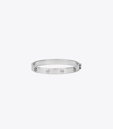 Tory Burch designer armbänder Icon Scharnierarmreif in Tory Silver front