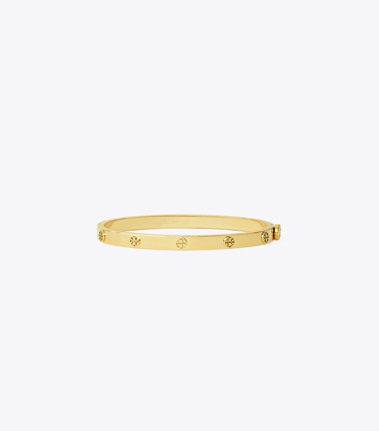 Tory Burch designer armbänder Icon Scharnierarmreif mit Nieten, 5 mm in Tory Gold front