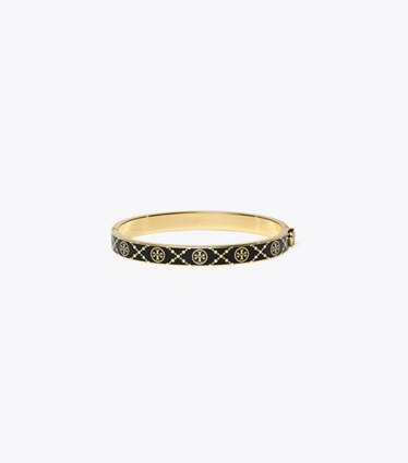Tory Burch designer armbänder Icon Scharnierarmreif mit T-Monogramm in Tory Gold / Black front