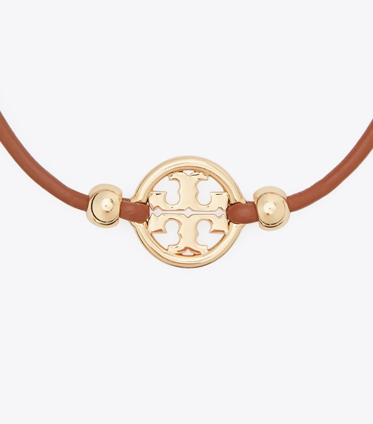 Tory Burch designer bracelets Icon Slider Bracelet in Tory Gold / Cuoio detail