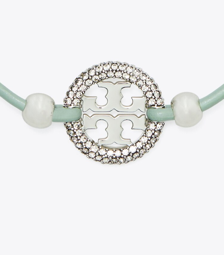 Tory Burch designer bracelets Icon Slider Bracelet in Tory Silver / Mint / Crystal detail